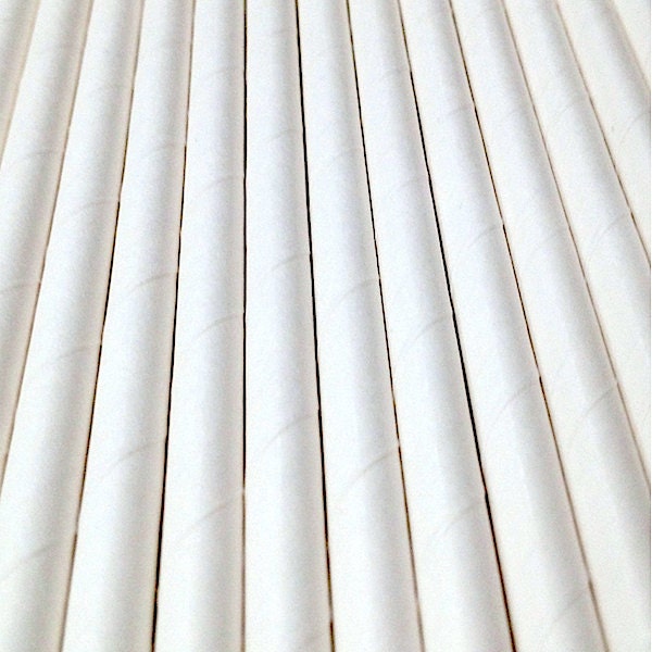 25 SOLID WHITE Paper Straws - Cake Accessory Lollipop Sticks - Baking Craft Party Supplies