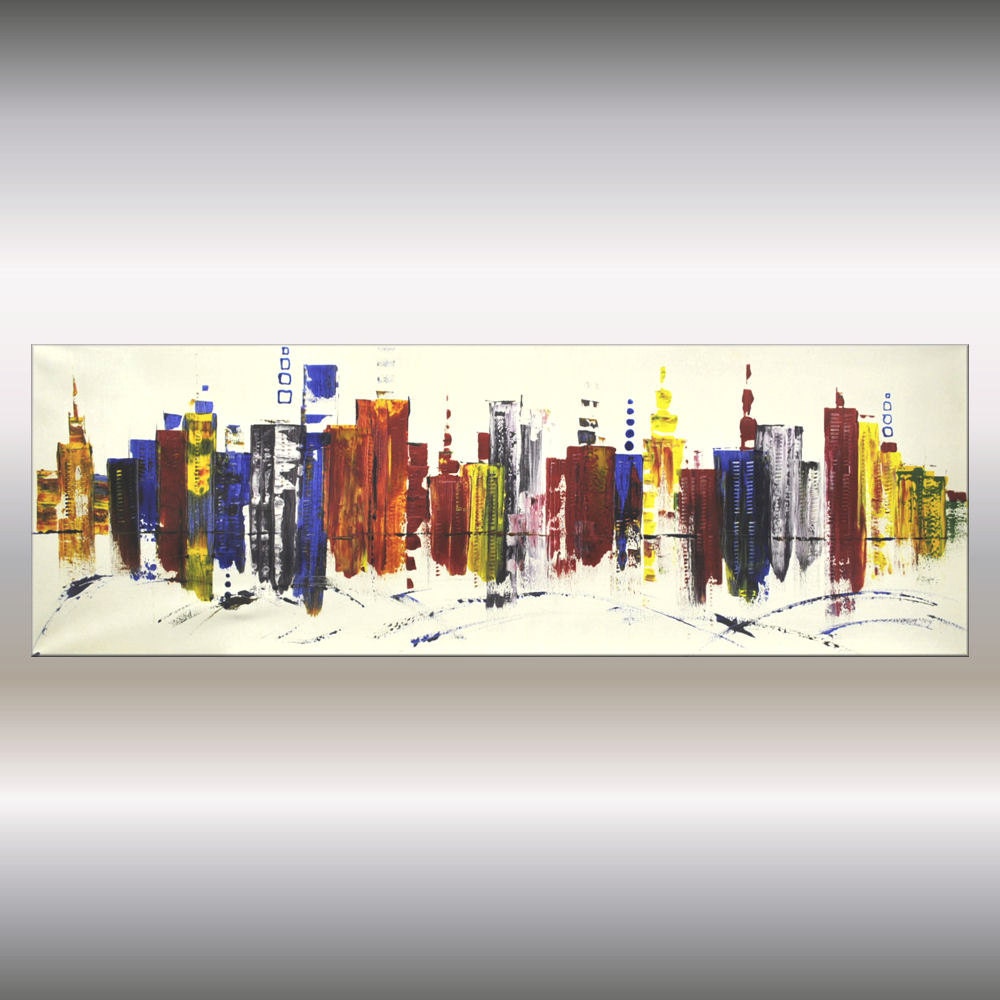 Huge abstract original painting colorful painting contemporary art, 20"x 60", by Ettis Gallery, ready to hang up, FAST SHIPPING