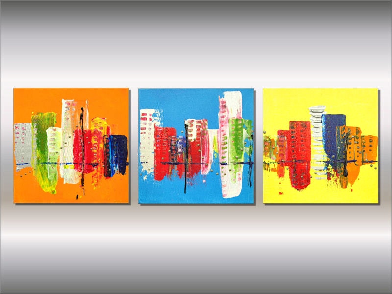 Modern Abstract Original PAINTING Contemporary colorful abstract skyline Fine ART  by Ettis Gallery