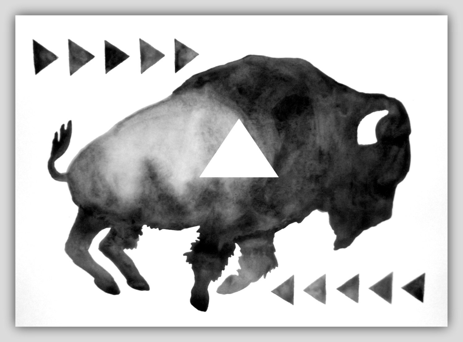 Print - Geometric Sleepy Buffalo - Print from an Original Watercolor