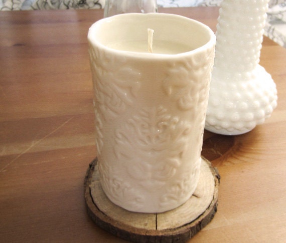 Orange Vanilla Scented Soy Candle in White Textured Votive