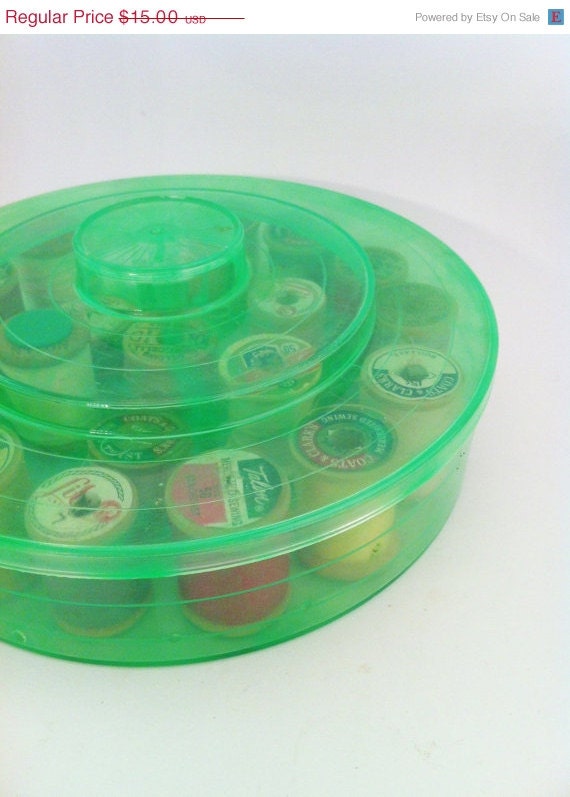 On Sale Vintage Spring Green Tidy Thread 140 Plastic Sewing Box Thread Organizer Spool Organizer 1950s Sewing Supplies
