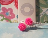 Pretty Hot  Hot Pink Rose Earbuds with Swarovski  crystals are back in stock