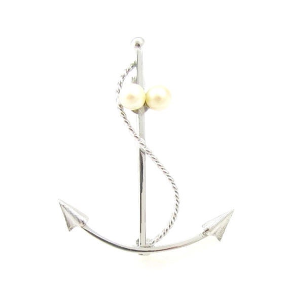 Sterling Silver Anchor Pin With Pearls