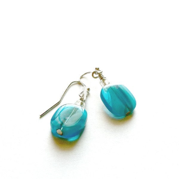 Aqua Swirly Glass Earrings Turquoise Glass Handmade Graduation Gift Free US Shipping
