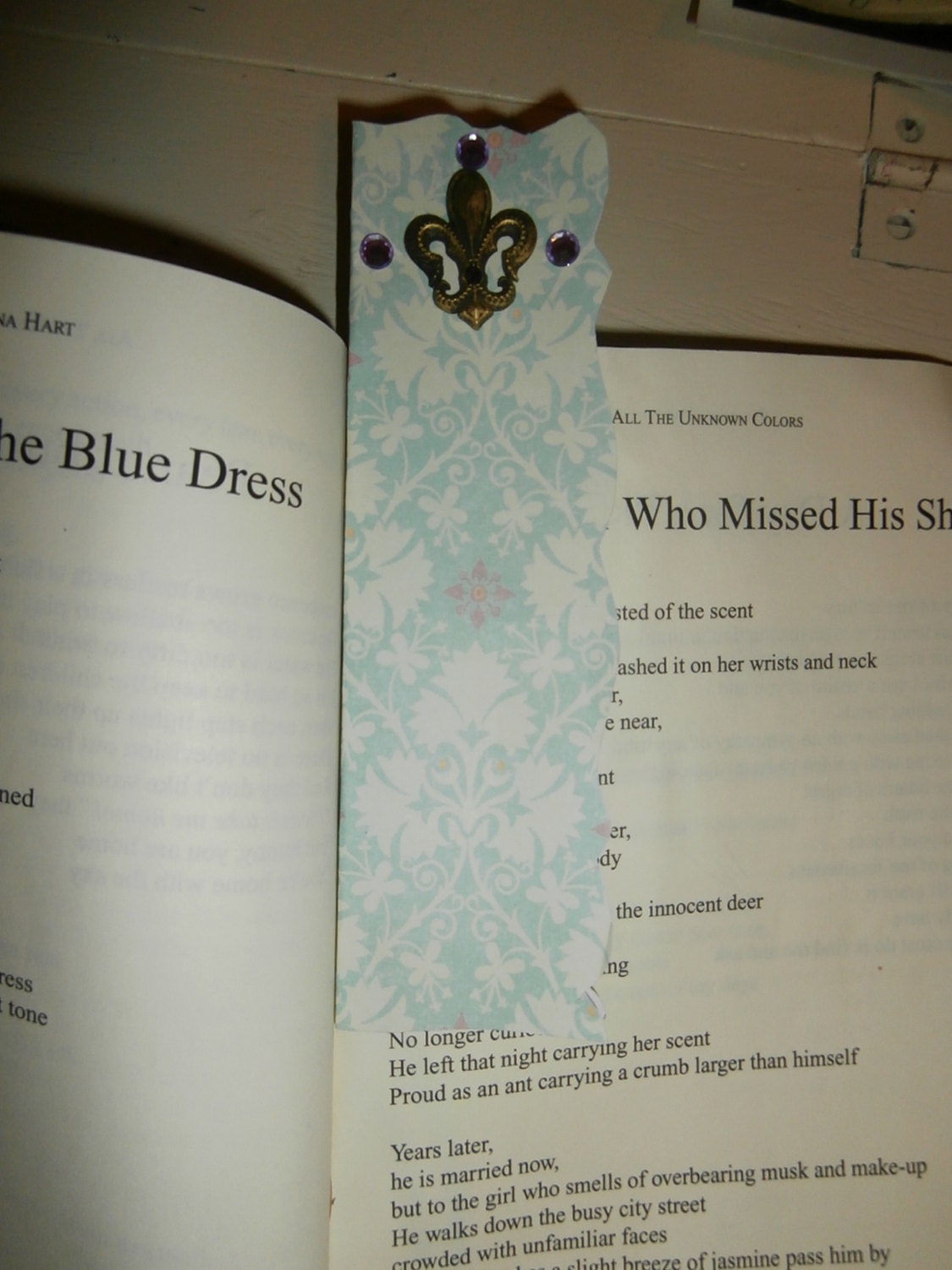 Handmade Baby Blue Antique Print Bookmark with Rustic Detail