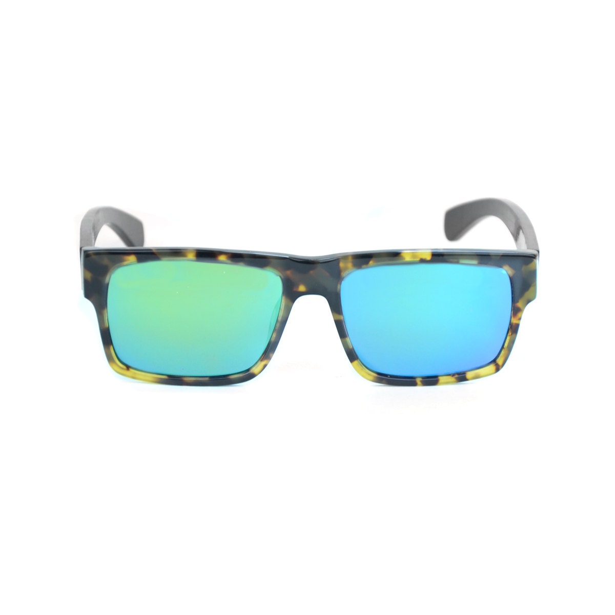 WoodRoze Hybrid Sunglasses // Acetate Frame // Ebony Wood Arms // Polarized CR39 Mirror Aqua Lens
