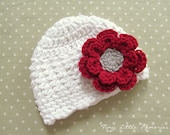 Ohio State Baby Girl, OSU Buckeye Crochet Hat,  OSU Flower Hat - Made to Order - Scarlet and Gray - Newborn, Up to 12 Months