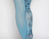 Blue Tattoo Tights Pantyhose,Decorative Ornament Print tattoo Leggings,Tattoo Tights,Handmade Pantyhose