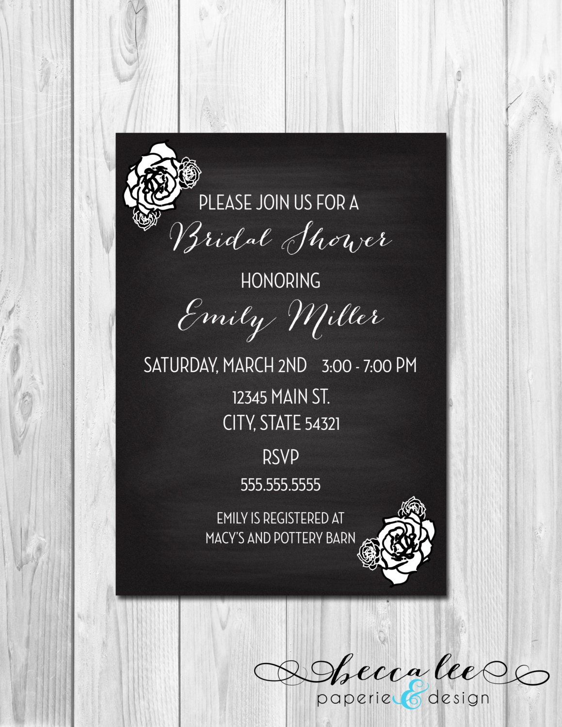 Bridal Shower, Birthday Party, Bachelorette Party, Engagement Party Invitation - Chalkboard Floral - Black & White - DIY - Printable Il_170x135