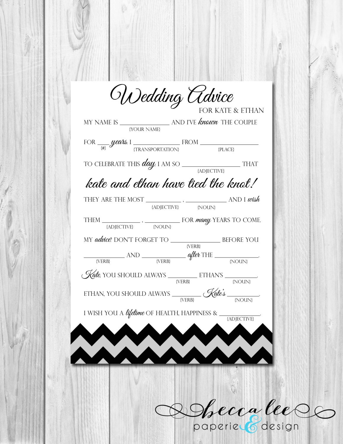 Wedding Advice Mad Lib - Chevron Stripe - Customizable - Printable Il_570xn