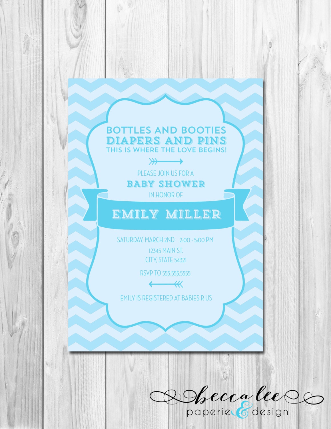 Chevron Stripes & Arrows Baby Shower Invitation - Blue - DIY - Printable Il_570xn