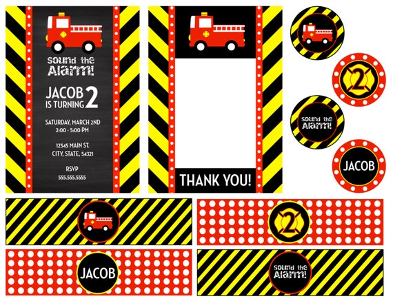 Firetruck Birthday Party Pack - DIY - Printable Il_570xn
