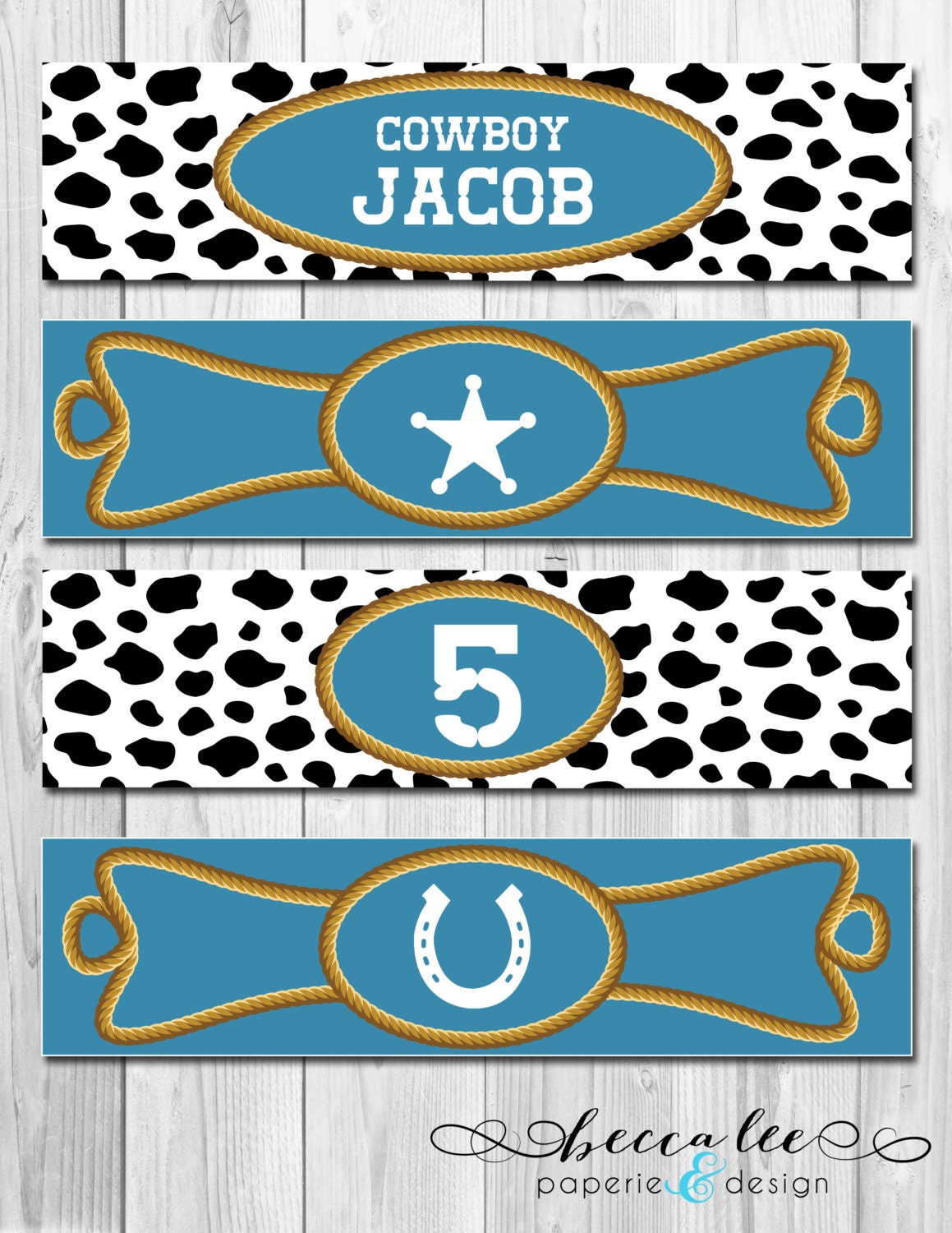 Cowboy Theme Water Bottle Labels - Blue - DIY - Printable Il_570xn