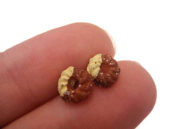 Tiny Chocolate Donut earrings - Small Food studs - Dessert Jewelry