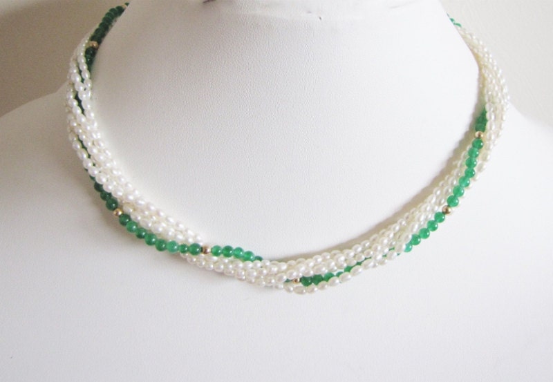 Stunning Seed Pearl and Jade Necklace with Fashion  Clasp -  Bridal Jewelry