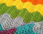 Hand Knit Wavy Baby Blanket in Rainbow Colours