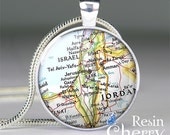 Israel map necklace, Israel map pendant charm, map jewelry pendant,resin pendant- M6601CP