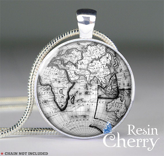 vintage Eastern Hemisphere necklace pendant,world map pendant charms,map resin pendant- M8002CP