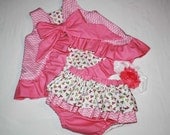 FREE SHIPPING - Chevron Reversible & Ruffled Pinafore Set with Ruffled Diaper Cover