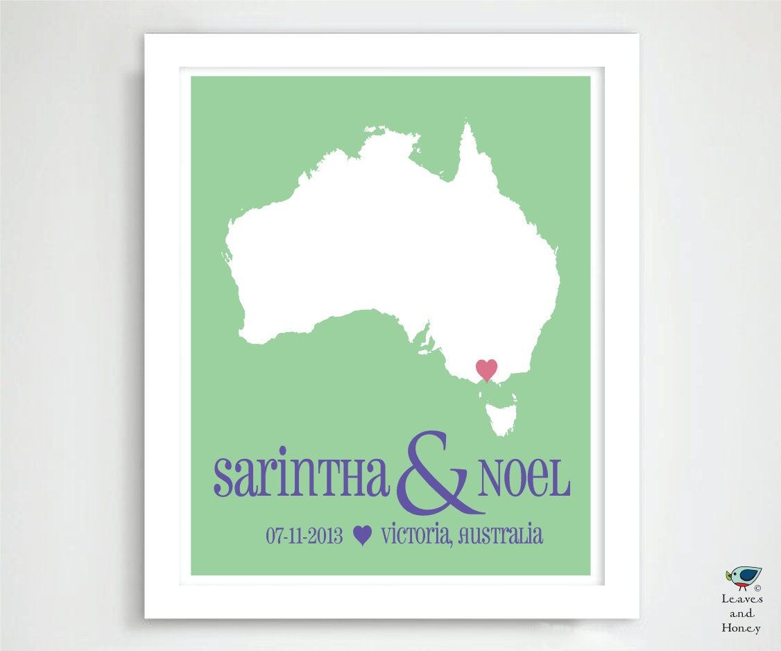 Wedding Location & State / Country Map Print / Anniversay, Engagement Bride to Be Present / Bridal Shower Gift / Special Date Art 11x14