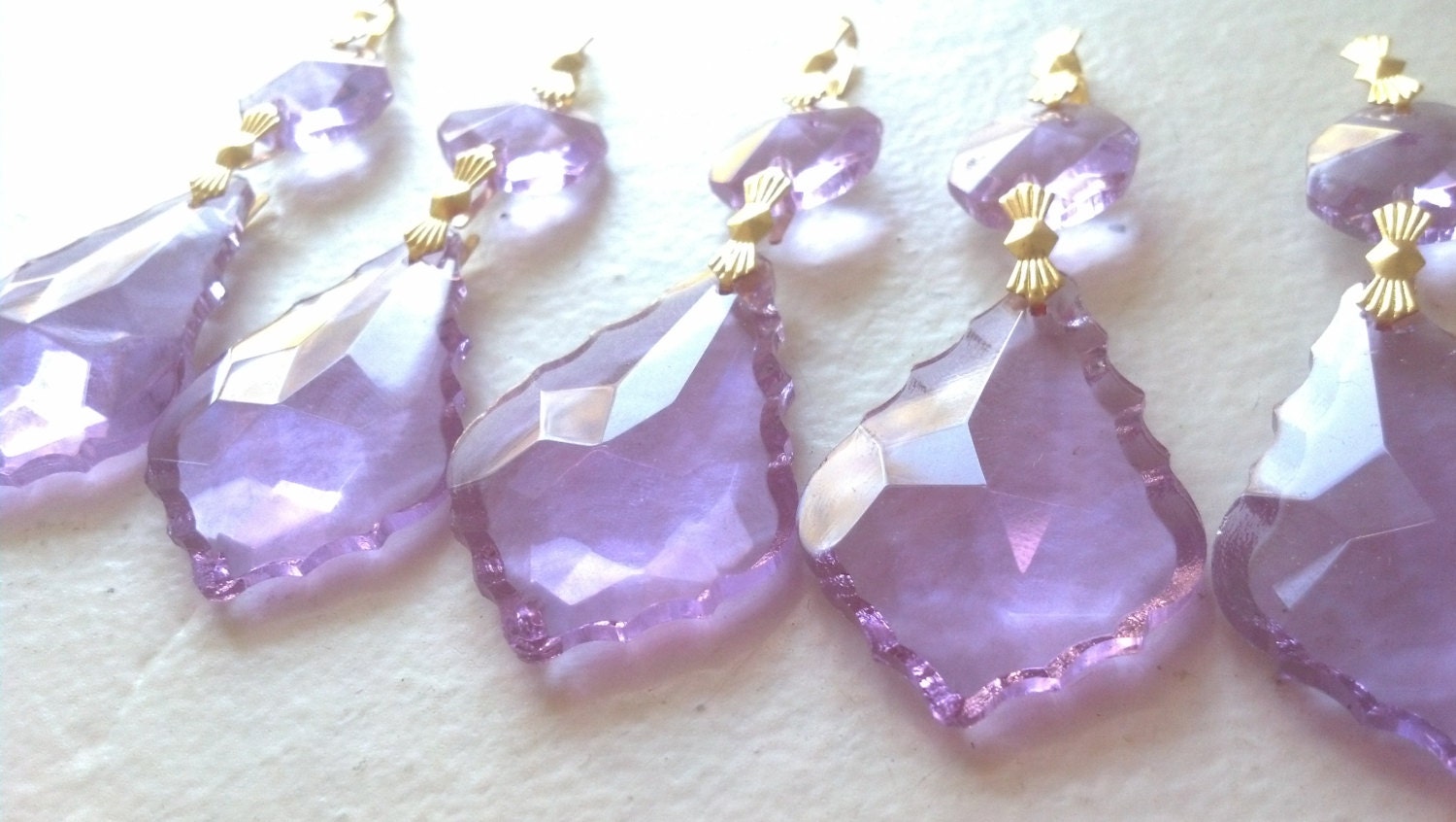 5 Chandelier Crystals Lavender Lilac Purple French Crystals Shabby Cottage Chic Prisms Baroque