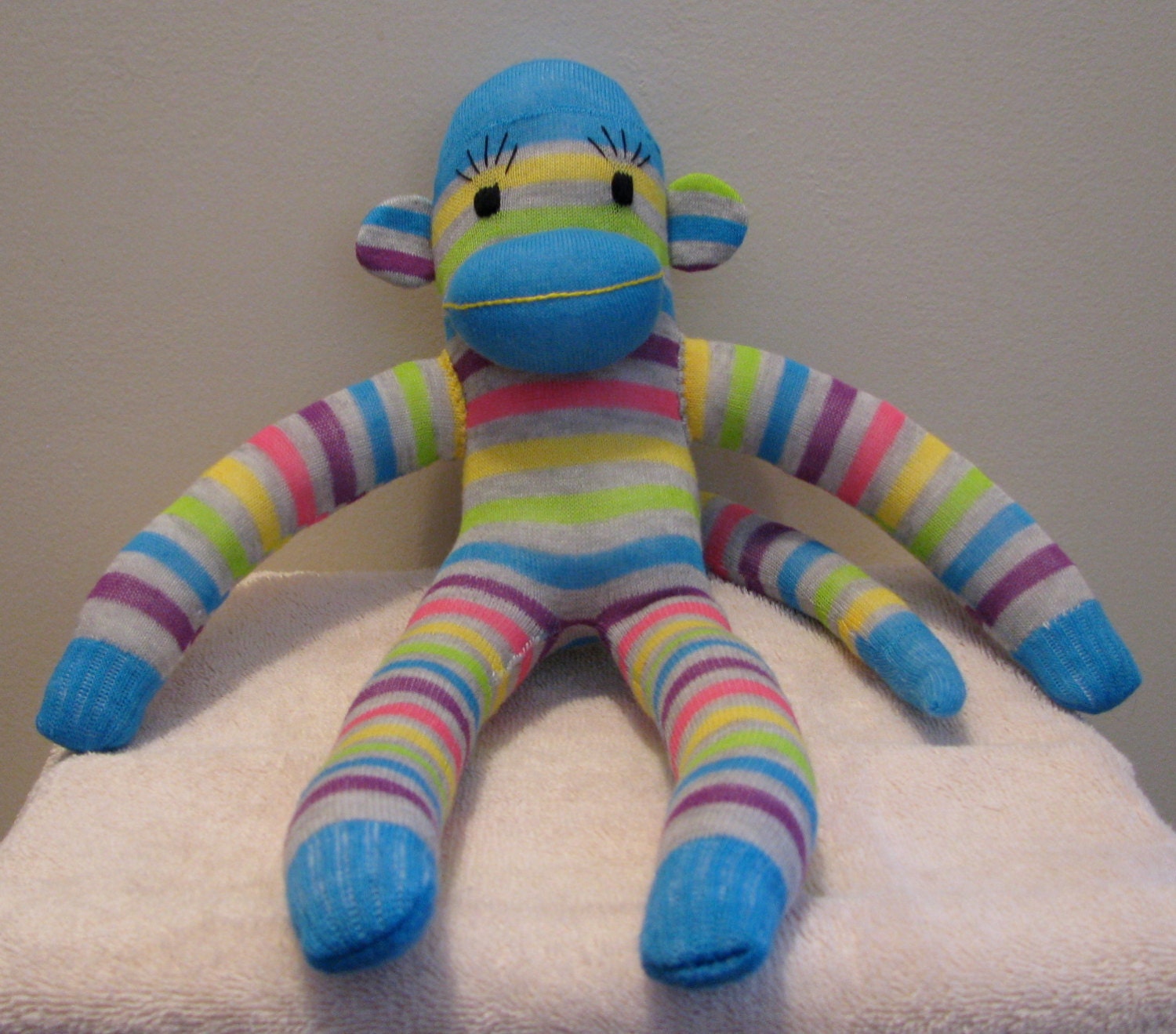 Bright Striped Sock Monkey