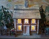 Rustic Saltbox ...miniature cabin...collectible....lightable house