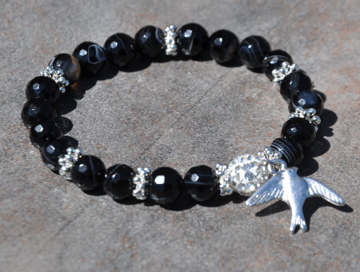 Harmony and Protection  Black  Agate beads,  Beaded Bracelet , Yoga Bracelet, Healing Gemstone, Reiki