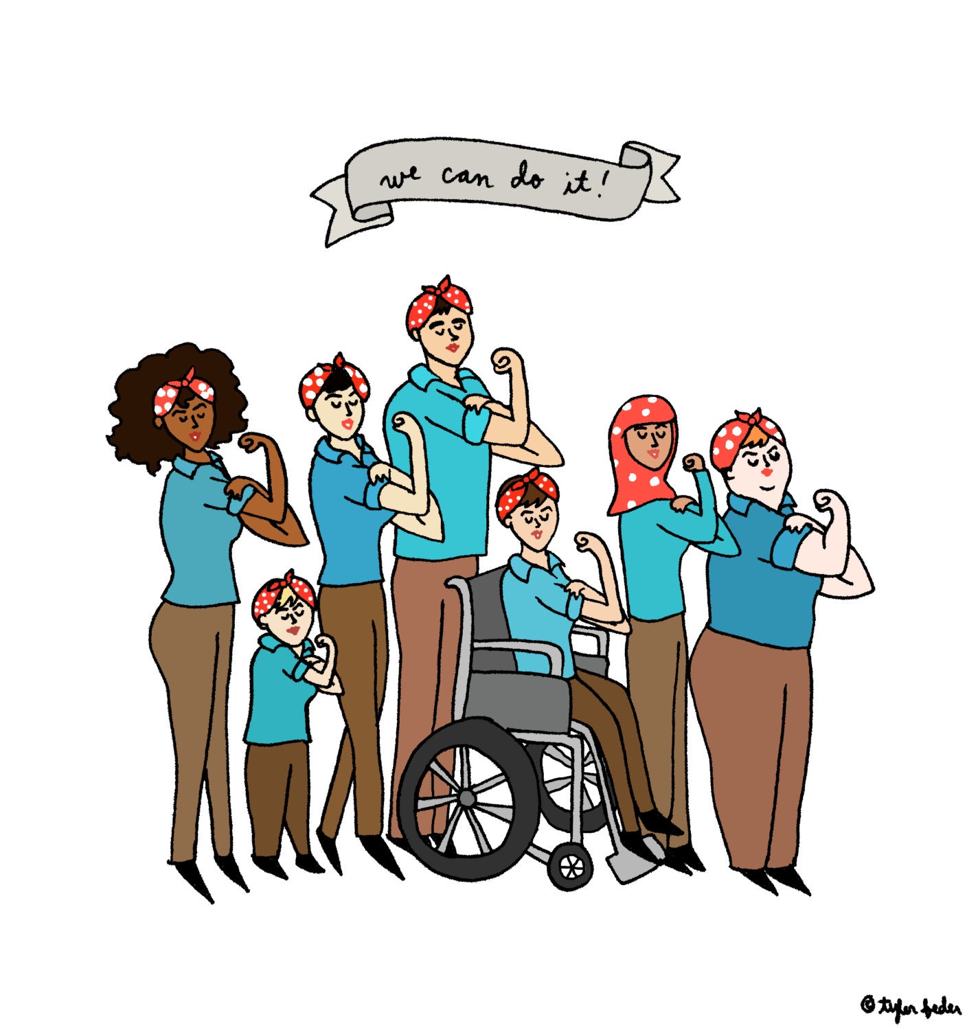 Intersectional Rosie the Riveter Print - Hand-Illustrated