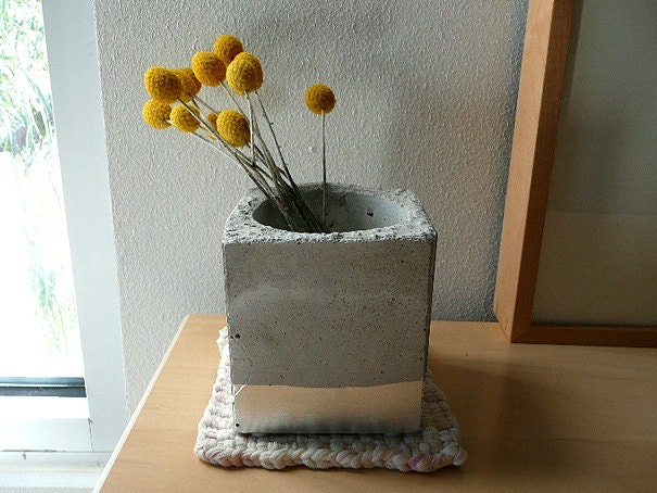Concrete Cube Planter (Silver Gilded)