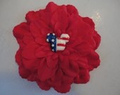 girls red white blue Mickey Mouse Fourth Of July american Flag  flower hair clip