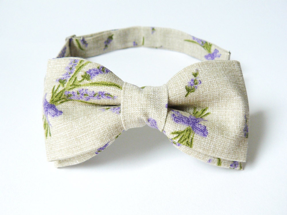 Mens bow tie by Bartek Design - groom wedding neck tie classic retro necktie chic gift ready to wear -  lavender beige tan print