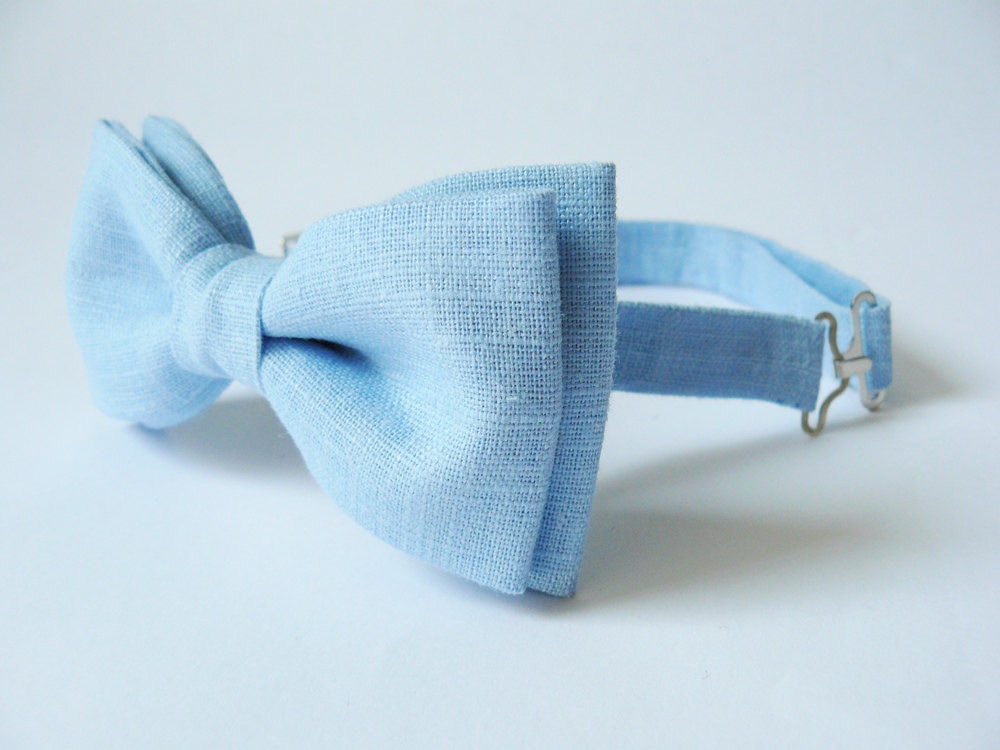 Mens bow tie by Bartek Design - groom wedding classic retro necktie chic handmade gift for him ready to wear - linen light blue