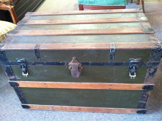 Eagle-Lock-Company-Trunk Antique Steamer Trunk with Brass Eagle Lock Co. Lock (SALE PENDING)