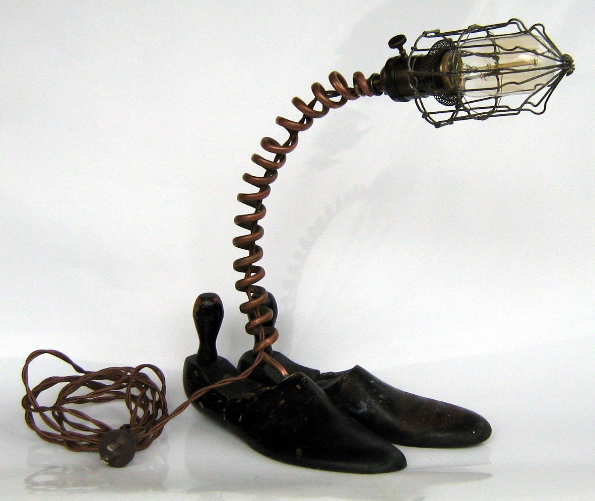 Steampunk  table  lamp with  a black men shoes forms - loft  lighting