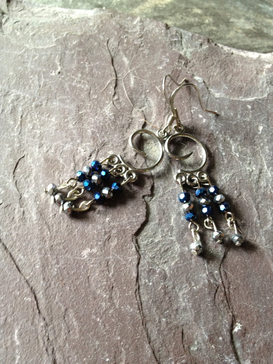 Saphirre Blue and Silver Chandelier Earrings - Bohemian Gypsy Jewelry