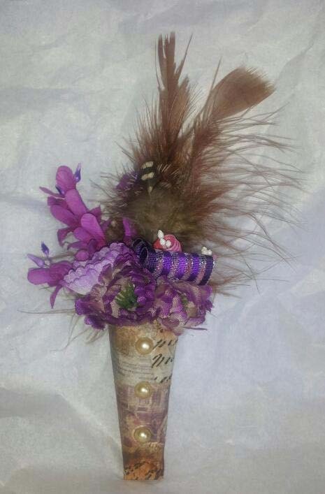 Steampunk Victorian Inspired BOUTONNIERE, Aged Vintage Print, PROM, WEDDING, ooak, buttonhole