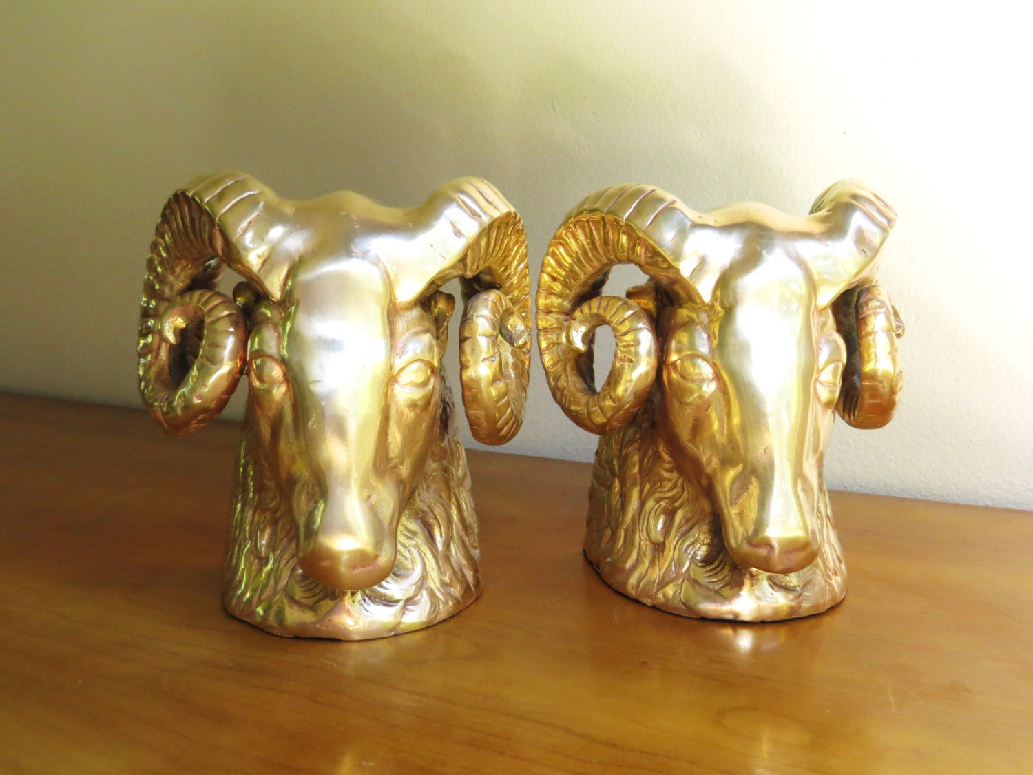 Vintage Brass Ram Bookends, Hollywood Regency, Goat Bookends, Sheep, Mid Century Bookends