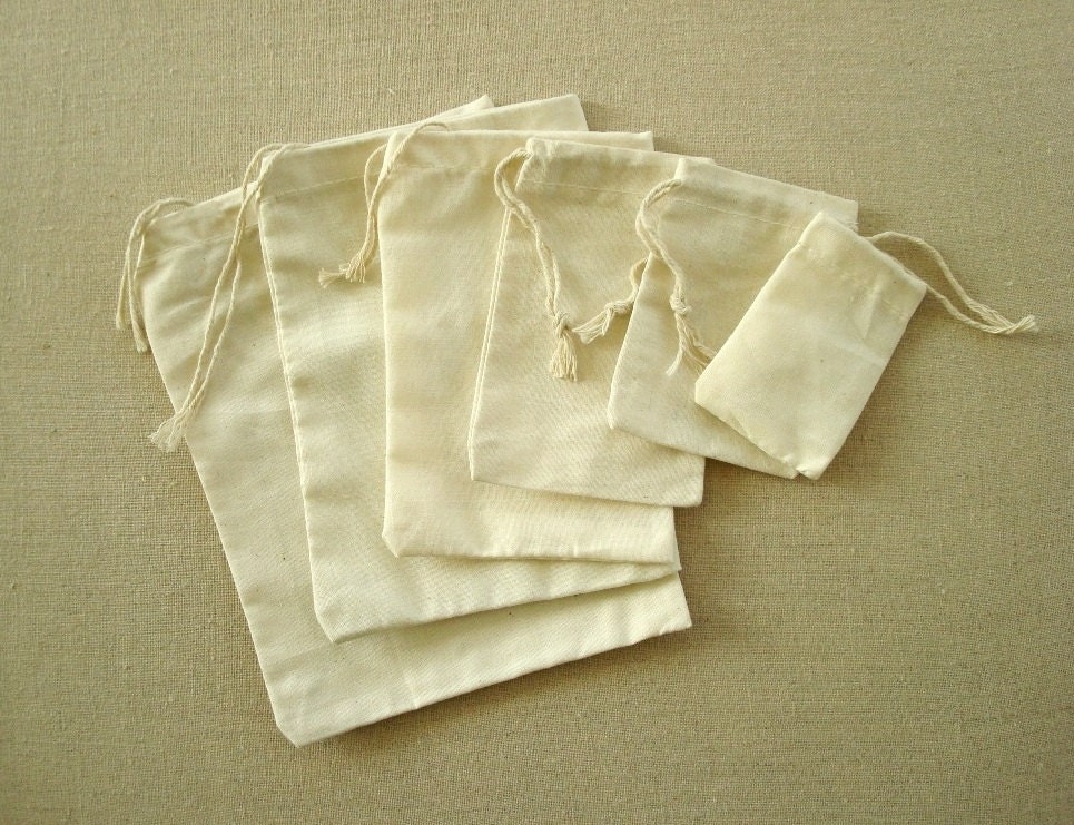 Little Bag sample set of 6 Best Cotton Muslin bags, natural cream bags
