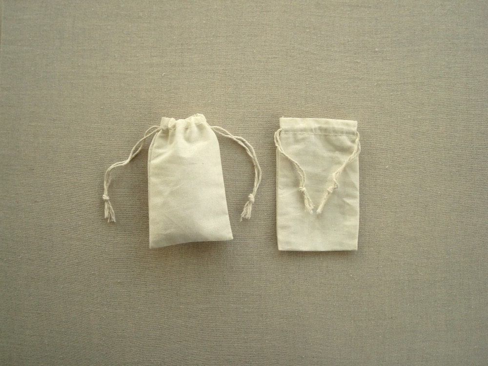 3 x 5 qty. 100 Best Cotton Muslin bags, favor bags, double drawstring