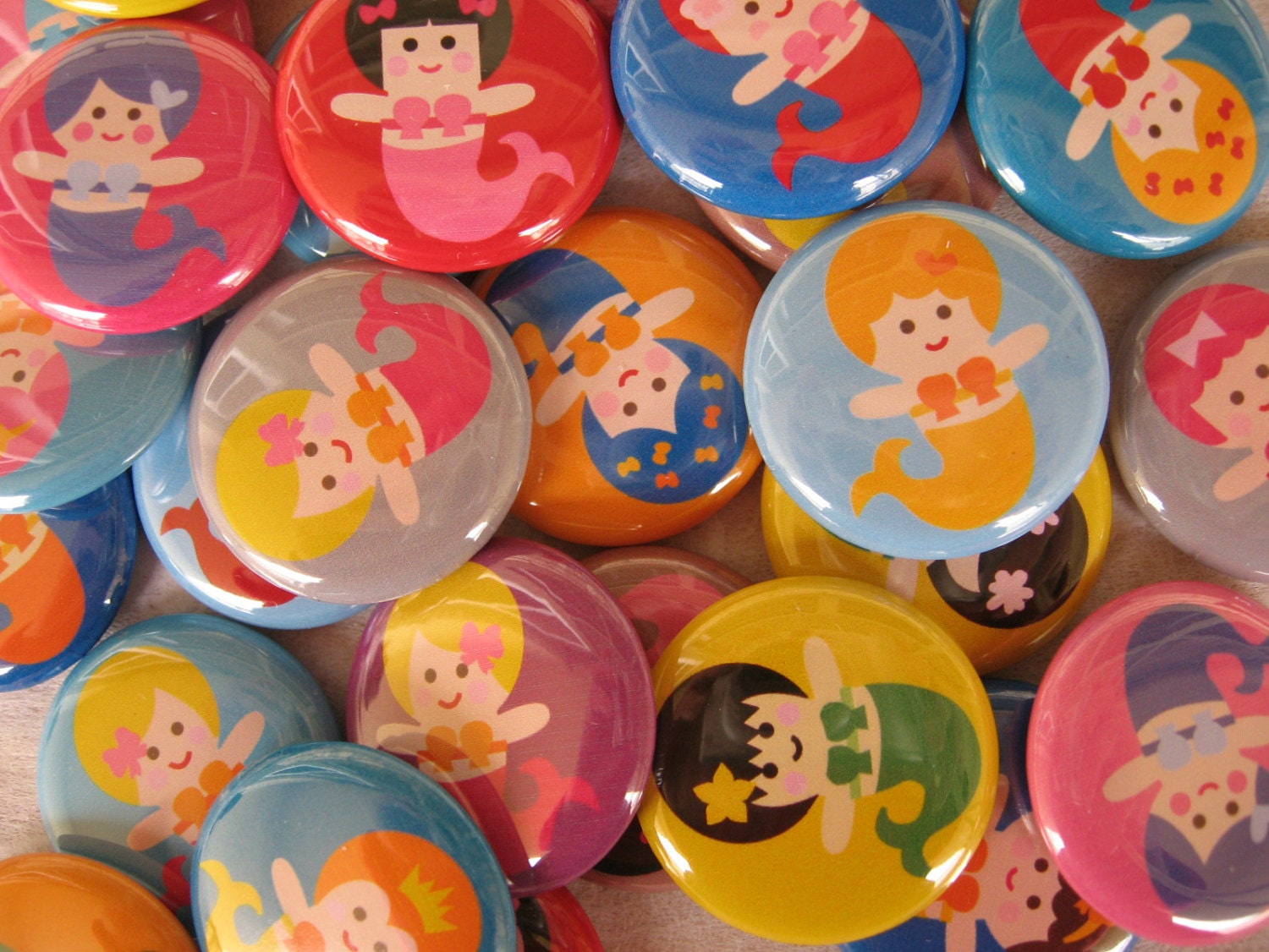 20 Mermaid Pinback Buttons - 20  One Inch Assorted Pinback Buttons - Mermaid Party, Mermaid Favour