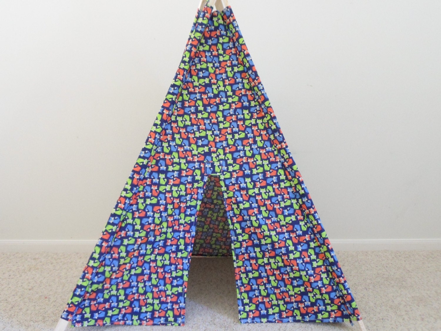 Navy Blue Fox Print Teepee, Tent, Room Decor Ready to Ship