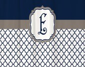 Shower Curtain Navy Quatrefoil Lattice with Warm Gray Accents 69x70" Monogrammed Personalized Custom for your Bathroom