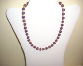 Dark Purple Wood & Yellow Glass Beaded Necklace
