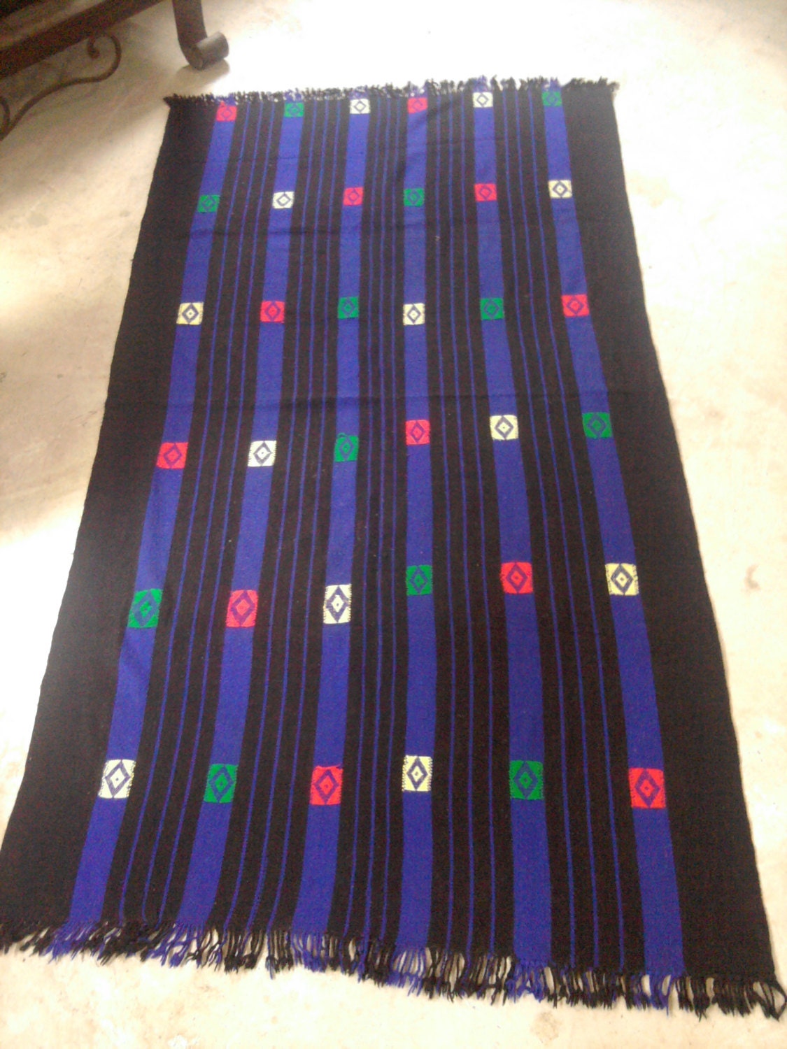 Vtg. Mexican Wool, Loomed Throw / Blanket