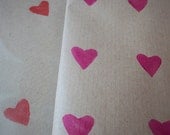 Hand printed heart wrapping paper.valentines.love.red pink heart indie.mothers day.love heart kraft brown paper.