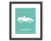 Vintage Racing Roadster Car Nursery Art Print in Aqua Blue, Personalized Custom Modern Nursery Decor, Transportation Nursery - 8x10 Print