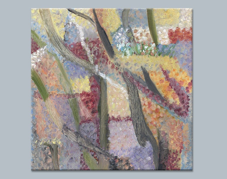 Original Painting - Abstract Landscape - Spring Window View - Contemporary Modern Wall Art - Oil on Canvas - 15.7x15.7 inches (40x40 cm)