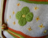 60s Mod Wool Knit Dress with Floral Embroidery Vintage Womens Large